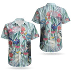 National Bird Week - Aussie Birds on Eucalyptus Couples Matching Off Shoulder Maxi Dress and Hawaiian Shirt Sky Blue
