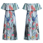 National Bird Week - Aussie Birds on Eucalyptus Couples Matching Off Shoulder Maxi Dress and Hawaiian Shirt Sky Blue