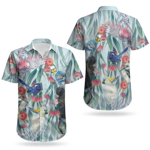 National Bird Week - Aussie Birds on Eucalyptus Couples Matching Puletasi and Hawaiian Shirt Sky Blue