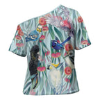 National Bird Week - Aussie Birds on Eucalyptus Cross Shoulder Shirt Sky Blue