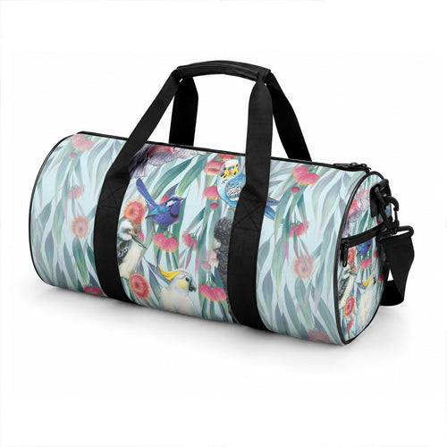 National Bird Week - Aussie Birds on Eucalyptus Duffle Bag Sky Blue