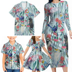 National Bird Week - Aussie Birds on Eucalyptus Family Matching Long Sleeve Bodycon Dress and Hawaiian Shirt Sky Blue