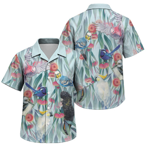 National Bird Week - Aussie Birds on Eucalyptus Family Matching Mermaid Dress and Hawaiian Shirt Sky Blue