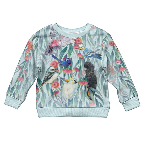 National Bird Week - Aussie Birds on Eucalyptus Kid Ugly Christmas Sweater Sky Blue