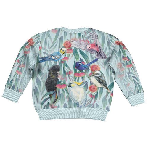 National Bird Week - Aussie Birds on Eucalyptus Kid Ugly Christmas Sweater Sky Blue