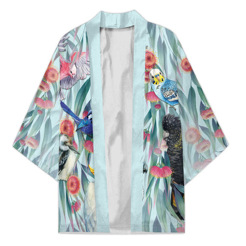 National Bird Week - Aussie Birds on Eucalyptus Kimono Sky Blue