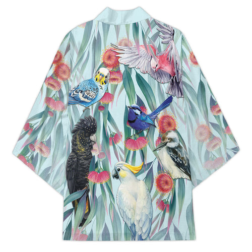 National Bird Week - Aussie Birds on Eucalyptus Kimono Sky Blue