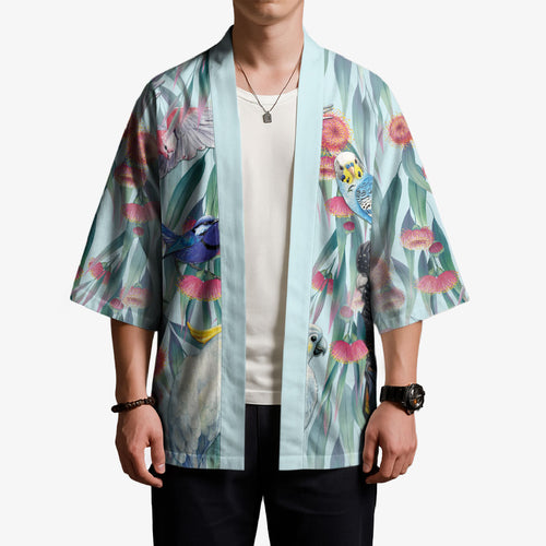 National Bird Week - Aussie Birds on Eucalyptus Kimono Sky Blue
