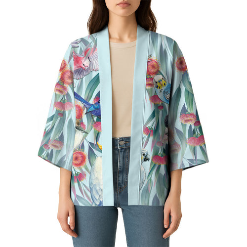 National Bird Week - Aussie Birds on Eucalyptus Kimono Sky Blue