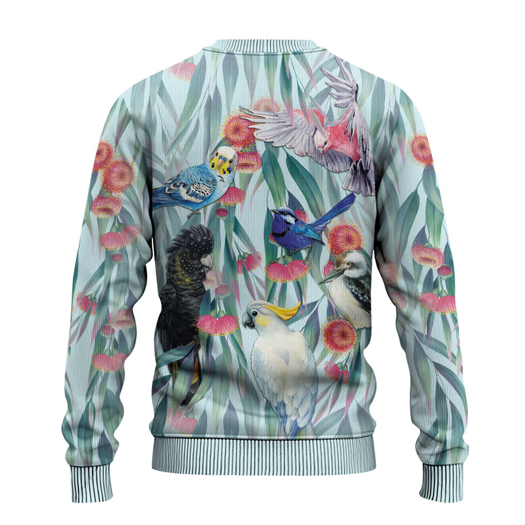National Bird Week - Aussie Birds on Eucalyptus Ugly Christmas Sweater Sky Blue