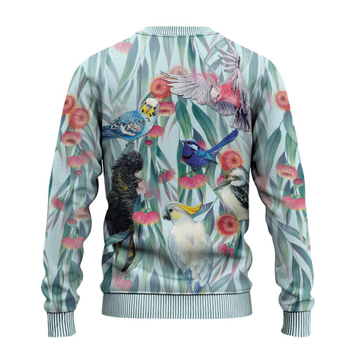 National Bird Week - Aussie Birds on Eucalyptus Ugly Christmas Sweater Sky Blue