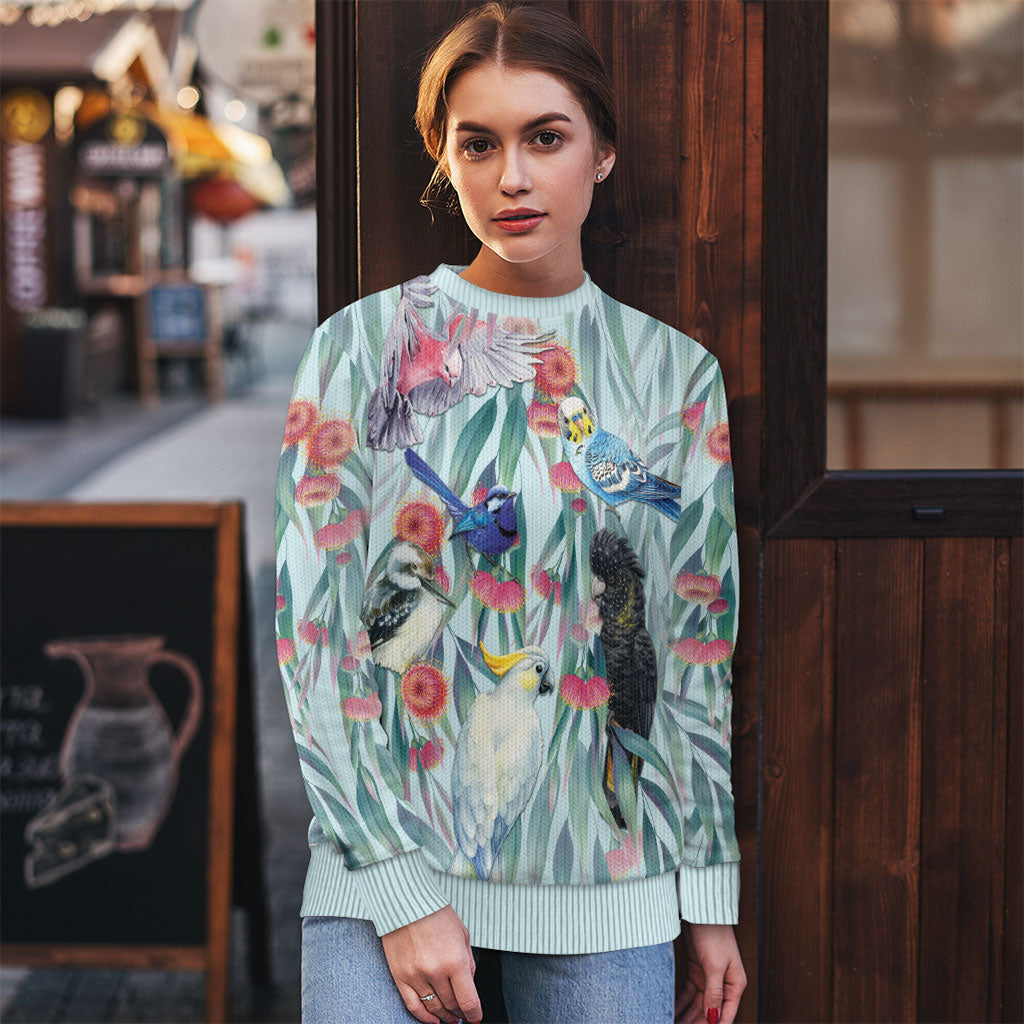 National Bird Week - Aussie Birds on Eucalyptus Ugly Christmas Sweater Sky Blue