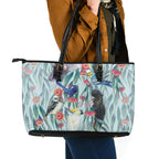 National Bird Week - Aussie Birds on Eucalyptus Leather Tote Bag Sky Blue