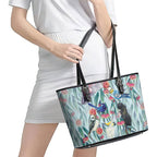National Bird Week - Aussie Birds on Eucalyptus Leather Tote Bag Sky Blue