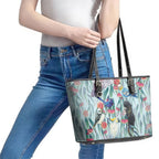 National Bird Week - Aussie Birds on Eucalyptus Leather Tote Bag Sky Blue