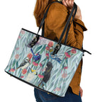 National Bird Week - Aussie Birds on Eucalyptus Leather Tote Bag Sky Blue