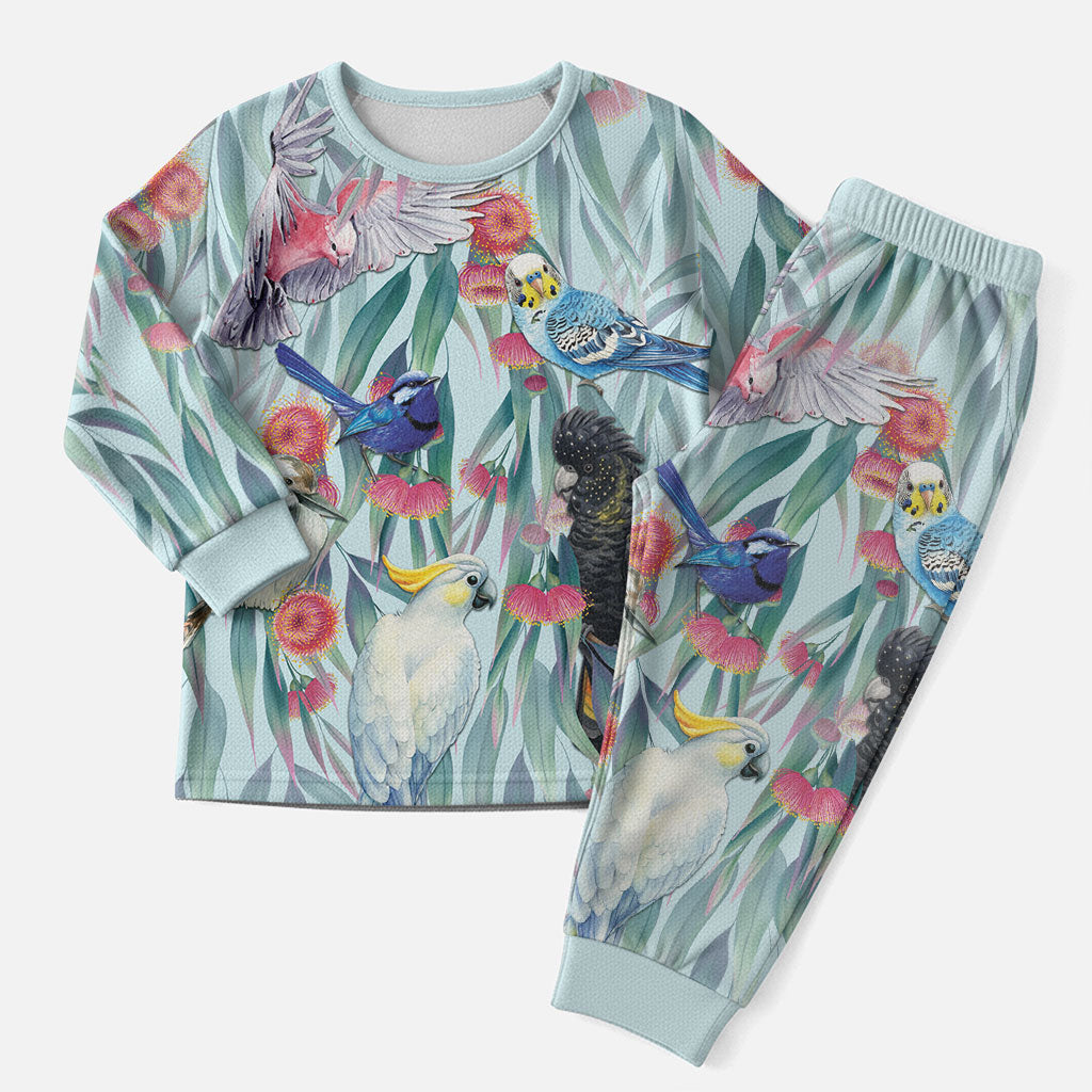National Bird Week - Aussie Birds on Eucalyptus Christmas Pajama Set Sky Blue