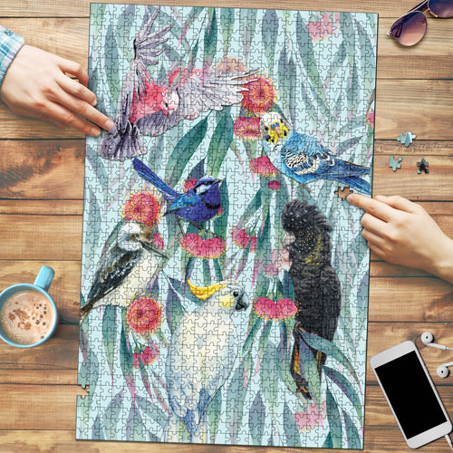 National Bird Week - Aussie Birds on Eucalyptus Puzzle Sky Blue