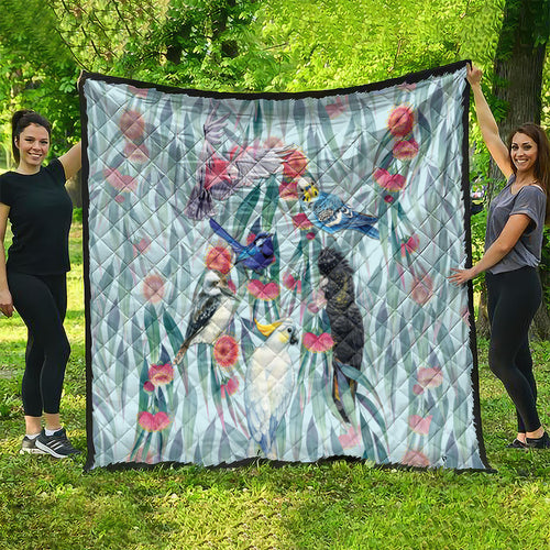 National Bird Week - Aussie Birds on Eucalyptus Quilt Sky Blue