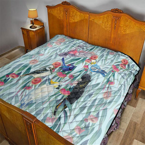 National Bird Week - Aussie Birds on Eucalyptus Quilt Sky Blue