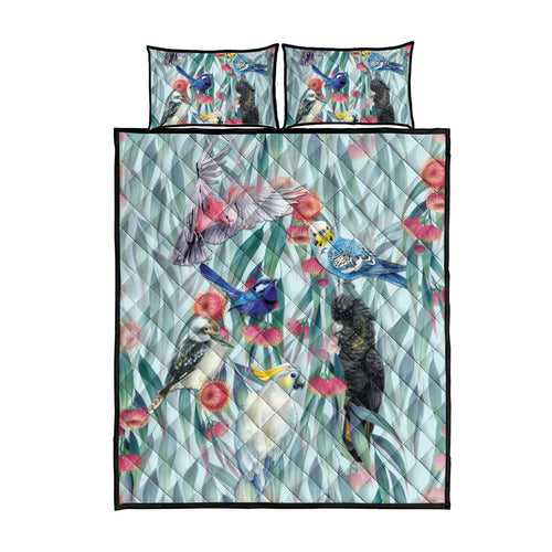 National Bird Week - Aussie Birds on Eucalyptus Quilt Bed Set Sky Blue