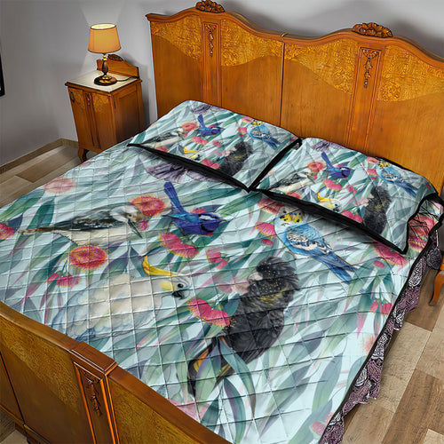 National Bird Week - Aussie Birds on Eucalyptus Quilt Bed Set Sky Blue