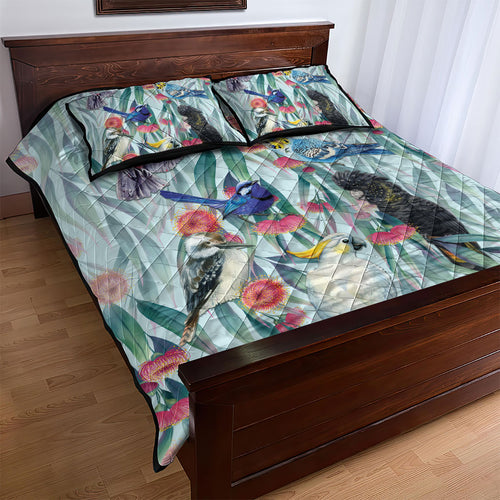 National Bird Week - Aussie Birds on Eucalyptus Quilt Bed Set Sky Blue