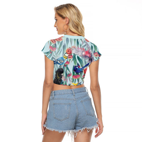 National Bird Week - Aussie Birds on Eucalyptus Raglan Cropped T Shirt Sky Blue