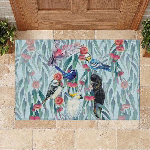 National Bird Week - Aussie Birds on Eucalyptus Rubber Doormat Sky Blue