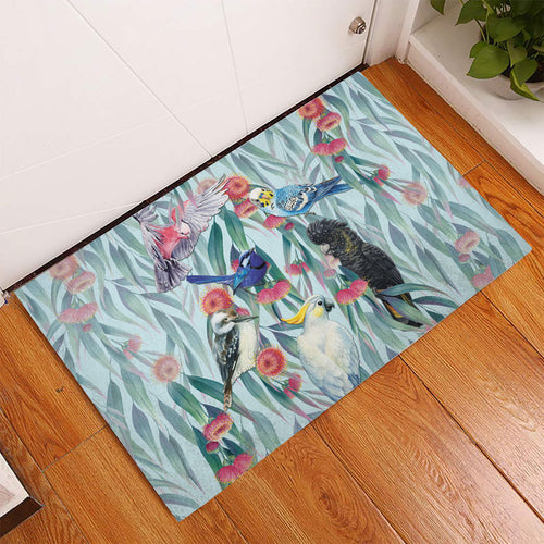 National Bird Week - Aussie Birds on Eucalyptus Rubber Doormat Sky Blue