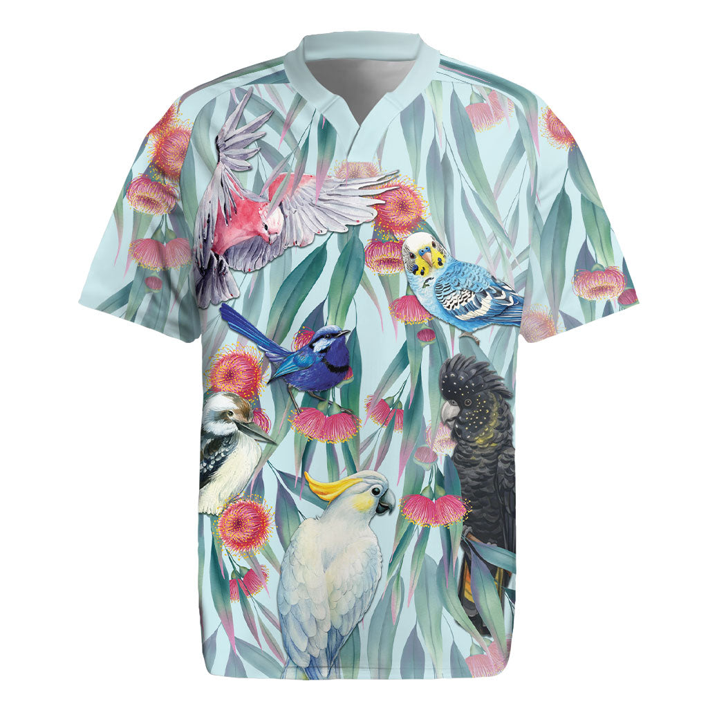 National Bird Week - Aussie Birds on Eucalyptus Rugby Jersey Sky Blue