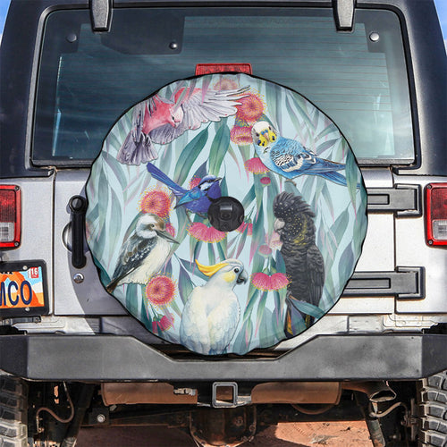 National Bird Week - Aussie Birds on Eucalyptus Spare Tire Cover Sky Blue
