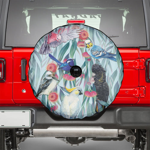 National Bird Week - Aussie Birds on Eucalyptus Spare Tire Cover Sky Blue