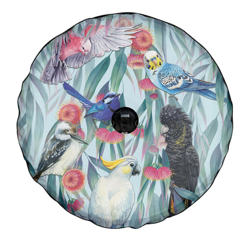 National Bird Week - Aussie Birds on Eucalyptus Spare Tire Cover Sky Blue
