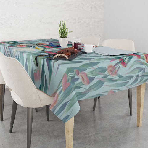 National Bird Week - Aussie Birds on Eucalyptus Tablecloth Sky Blue