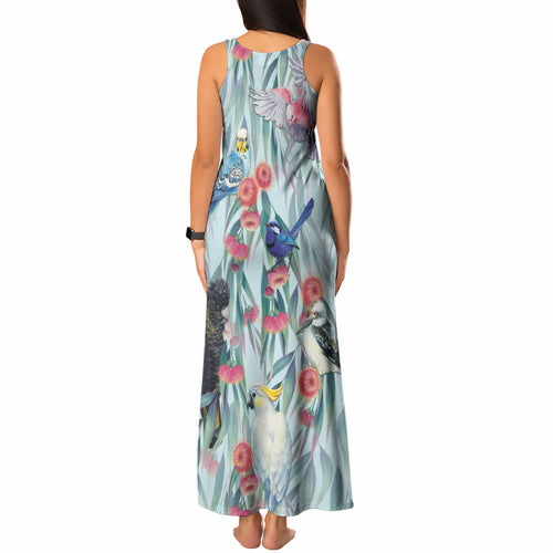 National Bird Week - Aussie Birds on Eucalyptus Tank Maxi Dress Sky Blue