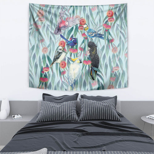 National Bird Week - Aussie Birds on Eucalyptus Tapestry Sky Blue