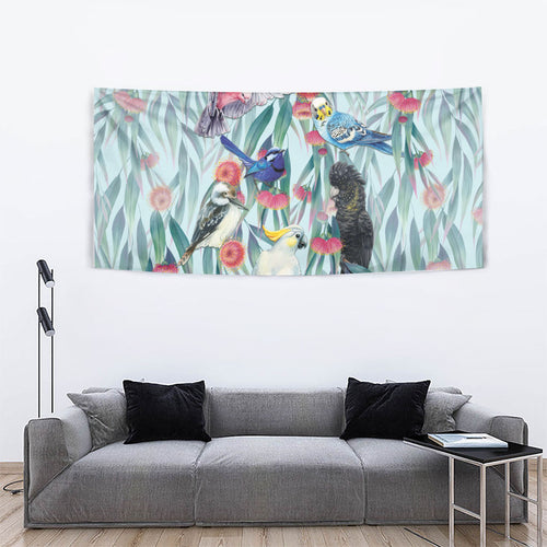 National Bird Week - Aussie Birds on Eucalyptus Tapestry Sky Blue