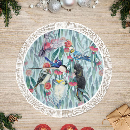 National Bird Week - Aussie Birds on Eucalyptus Tree Skirt Sky Blue