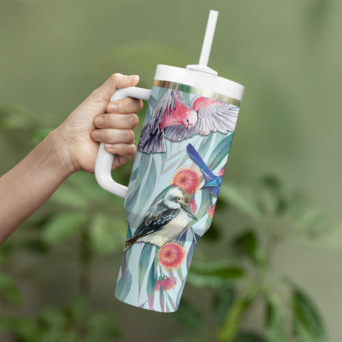 National Bird Week - Aussie Birds on Eucalyptus Tumbler With Handle Sky Blue