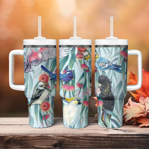National Bird Week - Aussie Birds on Eucalyptus Tumbler With Handle Sky Blue