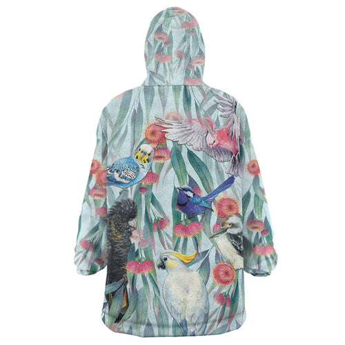 National Bird Week - Aussie Birds on Eucalyptus Wearable Blanket Hoodie Sky Blue
