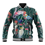 Australia Native Birds on Eucalyptus Baseball Jacket Dark Teal