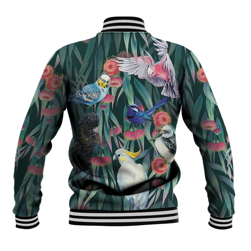 Australia Native Birds on Eucalyptus Baseball Jacket Dark Teal