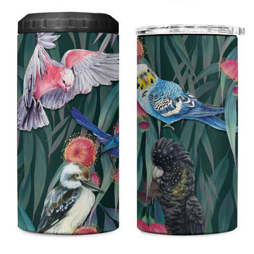 Australia Native Birds on Eucalyptus 4 in 1 Can Cooler Tumbler Dark Teal