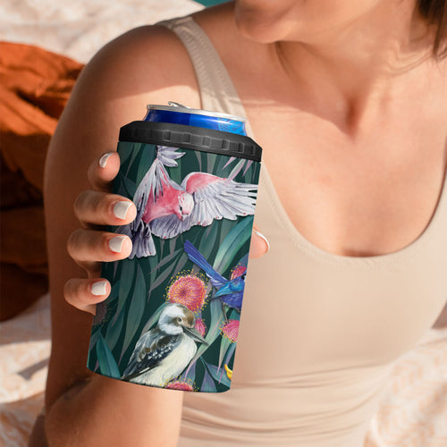 Australia Native Birds on Eucalyptus 4 in 1 Can Cooler Tumbler Dark Teal