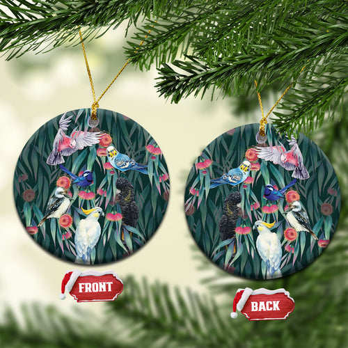 Australia Native Birds on Eucalyptus Ceramic Ornament Dark Teal