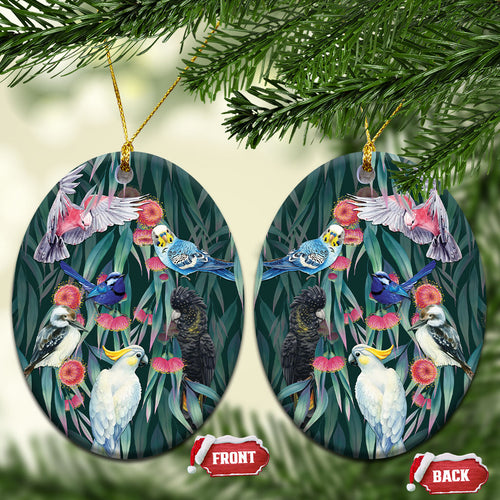 Australia Native Birds on Eucalyptus Ceramic Ornament Dark Teal