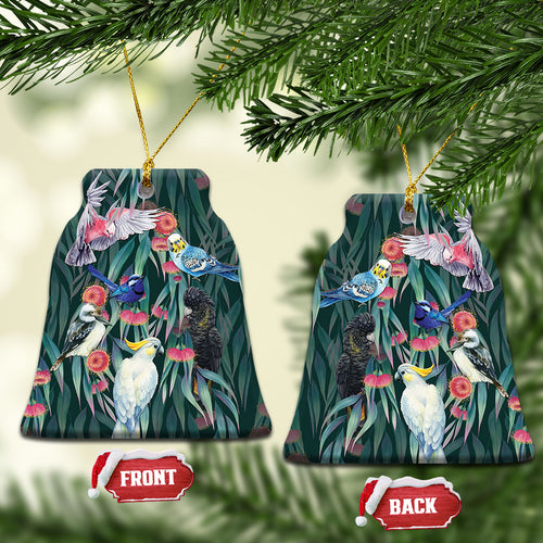 Australia Native Birds on Eucalyptus Ceramic Ornament Dark Teal