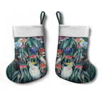 Australia Native Birds on Eucalyptus Christmas Stocking Dark Teal
